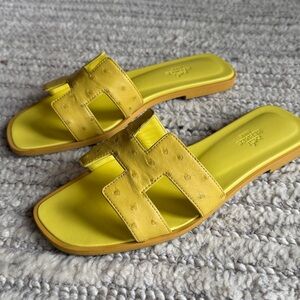 Hermes Oran Ostrich Sandals Yellow